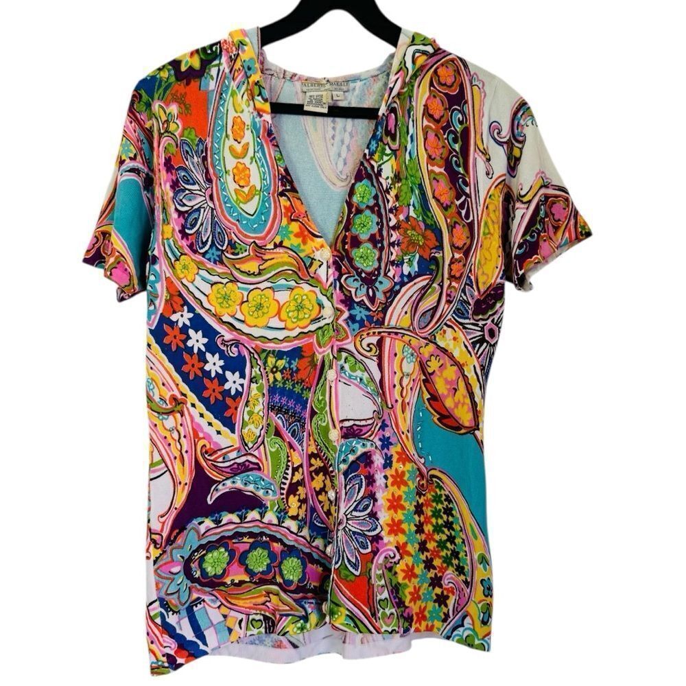 Vintage Alberto Makali Colorful Paisley Women's Button Down Shirt Size Large